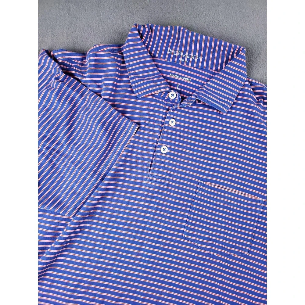 B.draddy Mens Short Sleeve Polo Large‎ Blue Red Stripe Logo On Sleeve